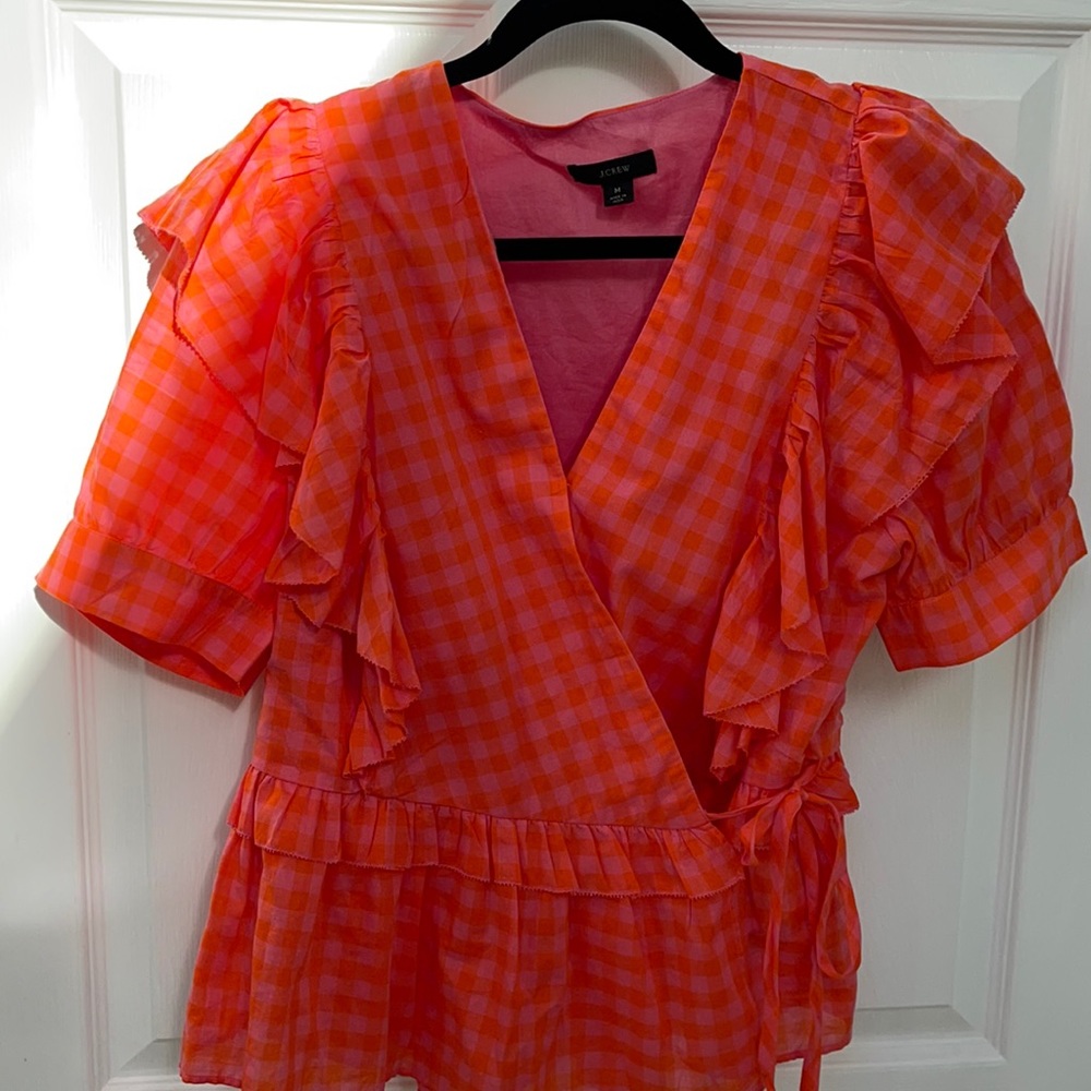 J. Crew pink and peach wrap top blouse M medium